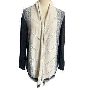 Natural Reflections Open Drape Knit Cotton Beige Black Boho Cardigan Sz M